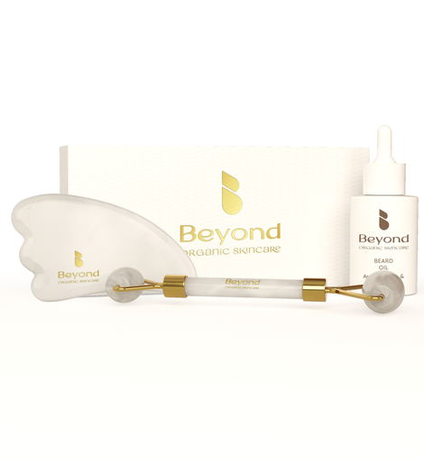 Beard Oil Gift Set with Natural White Jade Gua Sha & Massage Roller